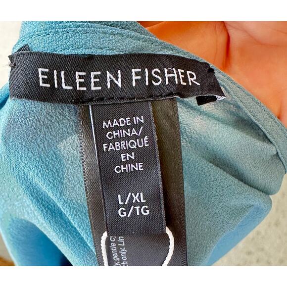 NWT Eileen Fisher Silk Georgette Top L/XL River Blue Flowy Lagenlook Minimalist - Picture 8 of 10